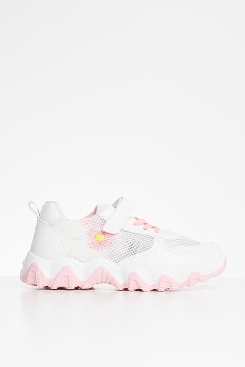 Girls velcro strap sneaker - white & pink