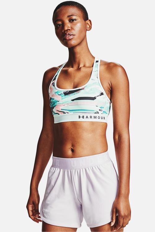 Armour mid impact crossback printed bra - blue & black