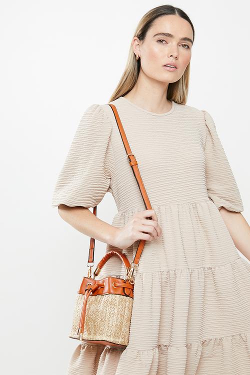 Straw bucket bag - natural