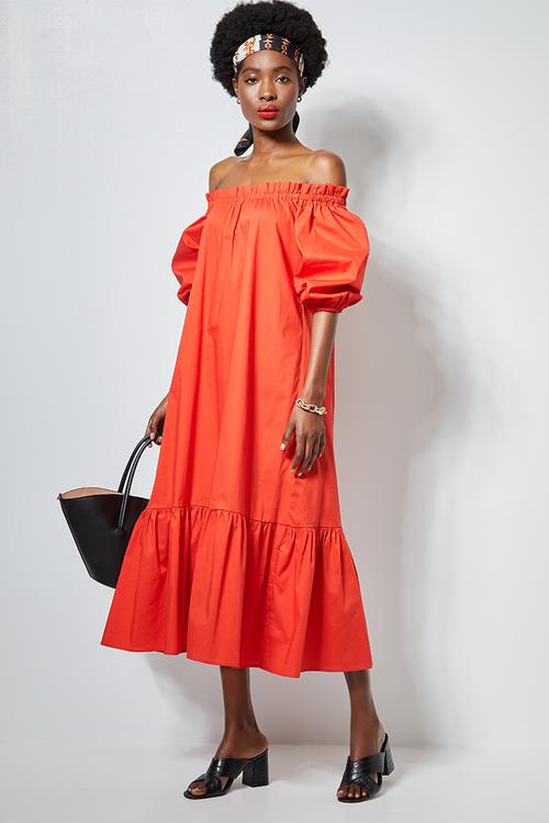 Off the shoulder maxi dress - orange