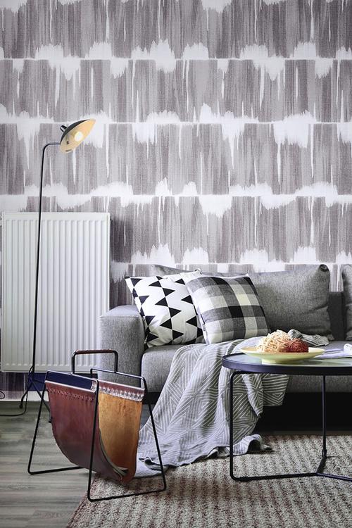 Waves printed vinyl wallpaper - grey & white
