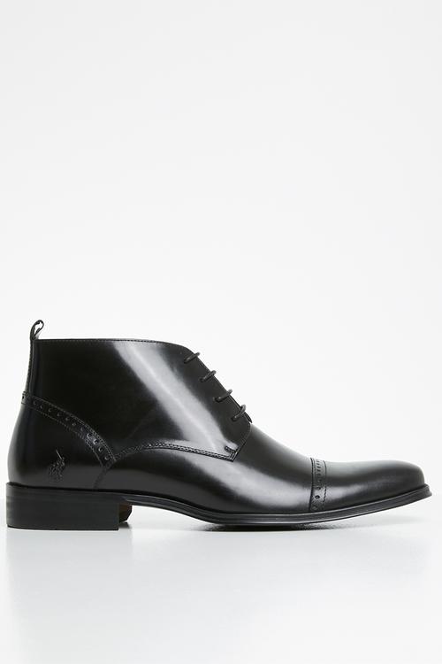Lace up toe cap formal boot - black