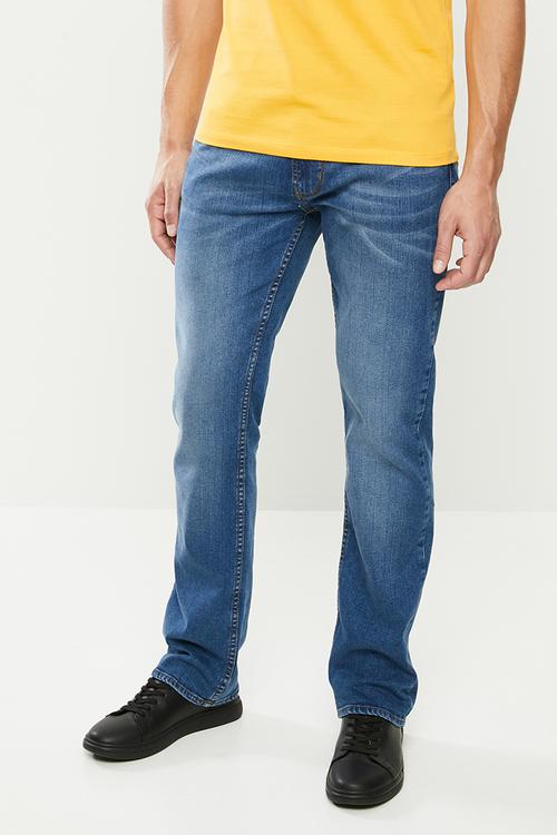 Slim straight jeans - mid washed blue