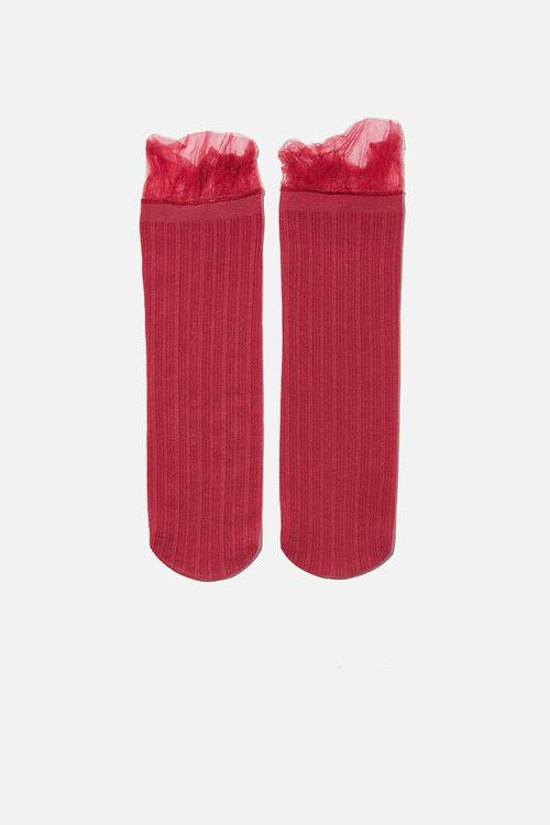 Sheer frilled ankle sock - dry rose