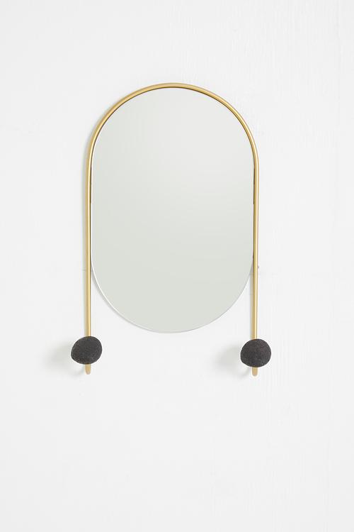 Pill shaped mirror with hooks - black & gold