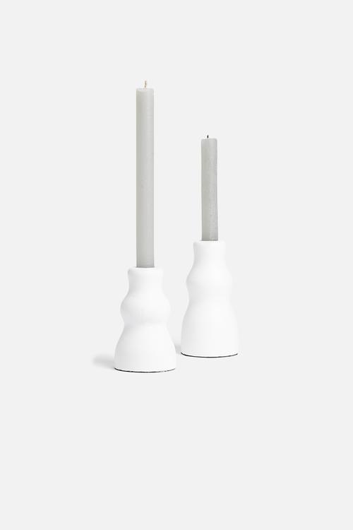 Nora wooden candle holder set - white