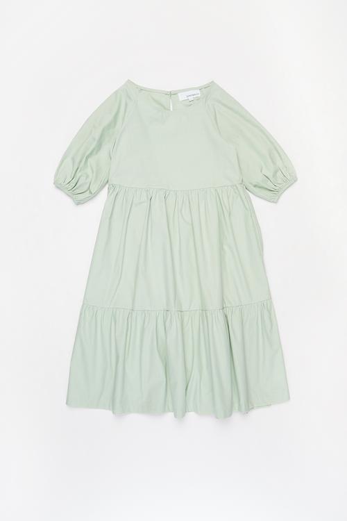 Girls puff sleeve tiered dress - green