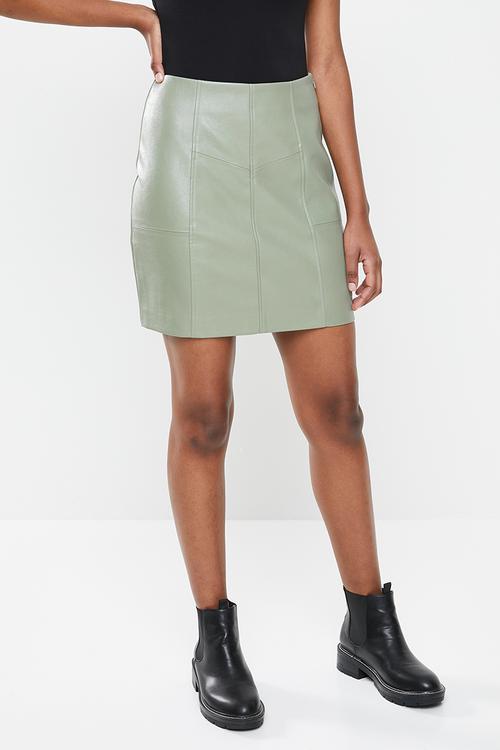 Faux leather panel detail mini skirt - green 