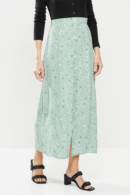 Amore button maxi skirt - green