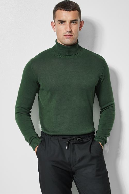 Basic roll neck slim fit knit - green