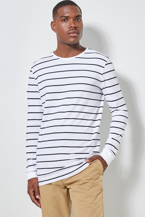 Stripe crew neck tee - white & navy 