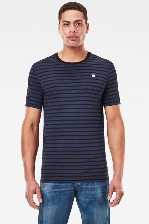 Korpaz stripe gr slim r short sleeve tee- sartho blue/dk black stripe