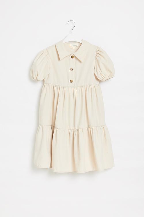Younger girls puff sleeve shirt dress - beige