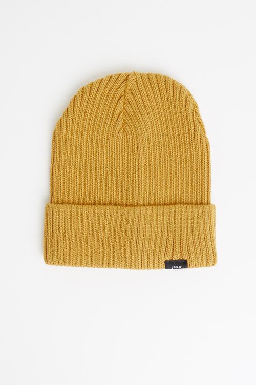 Rib turn up beanie - mustard