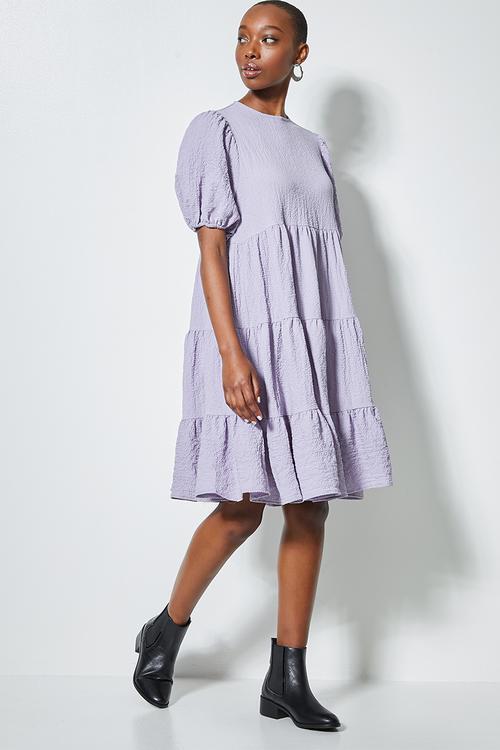 Bubble woven volume mini dress - dusty lilac