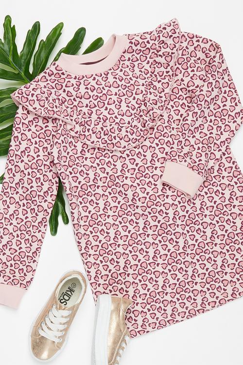 Younger girls frill fleece dress - pink