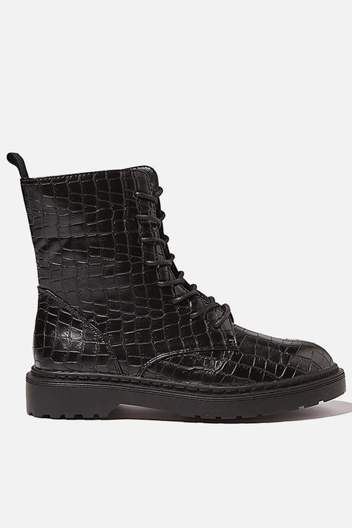 Freda combat lace up boot - blac