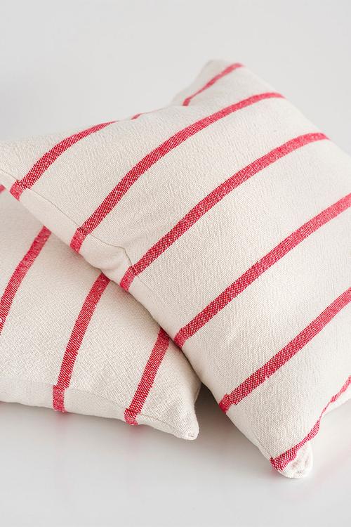 Country cushion cover- stripes throughout - red & cream 