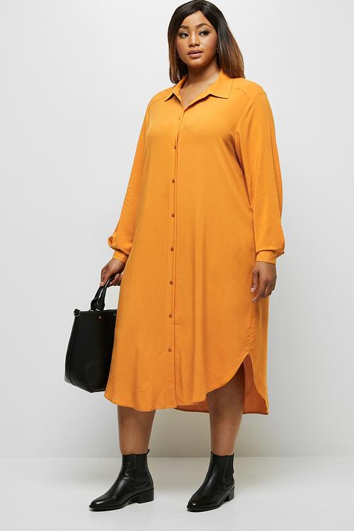 Basic midi shirt dress - yellow 