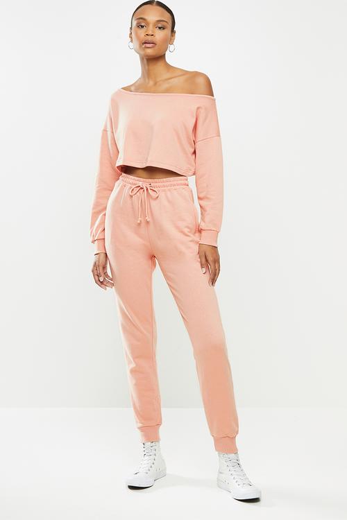 Coord off the shoulder sweat & jogger - pink