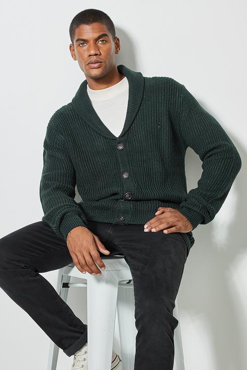 Chunky shawl collar cardi - dark fatigue green