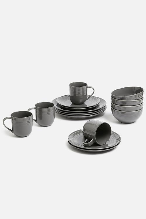 Embossed lines  dinner set- 16 pc dark grey