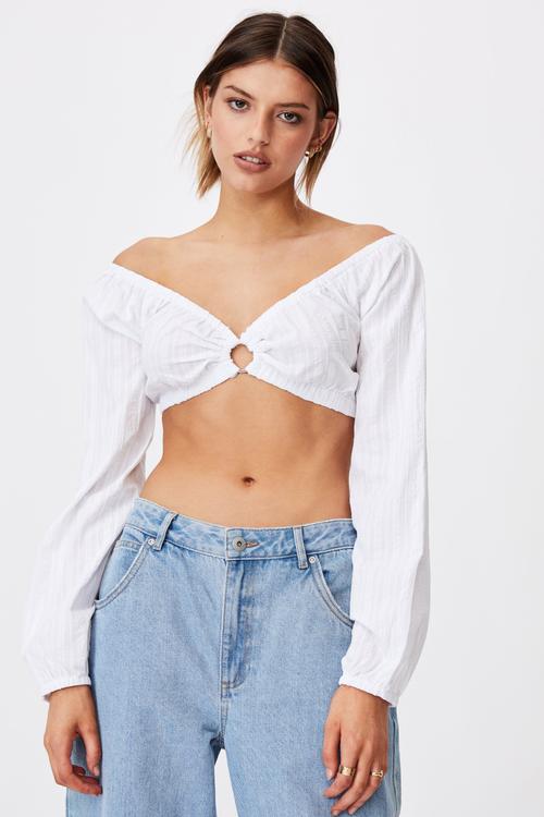Long sleeve ring top - white
