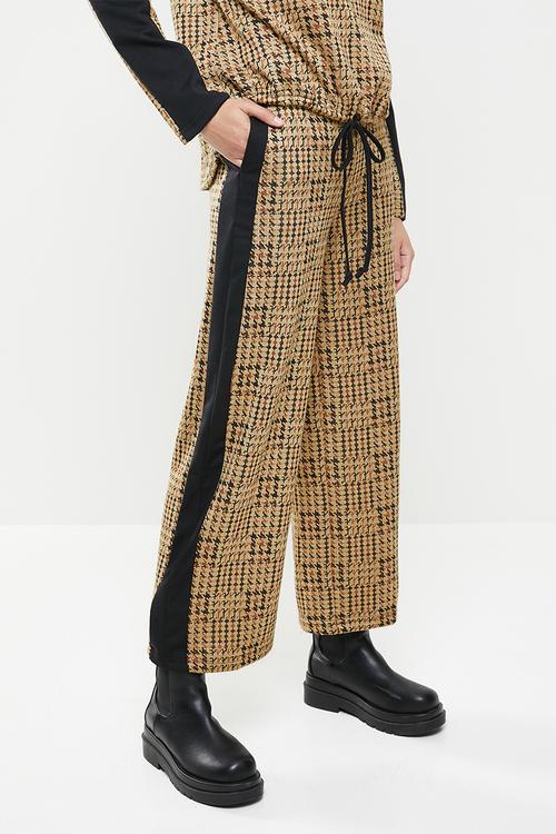 Checked colour block pant - beige & black 