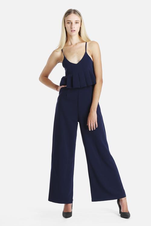 Pleated Peplum Wide Leg Jumpsuit