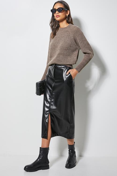 Pu pencil skirt - black