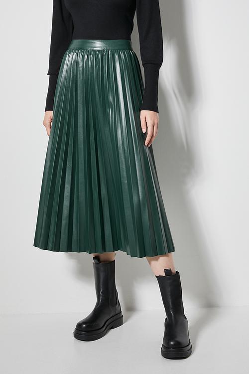 Pu pleated skirt - bottle green