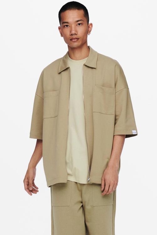 Onslee  ovz utility zip ss sweat - brown