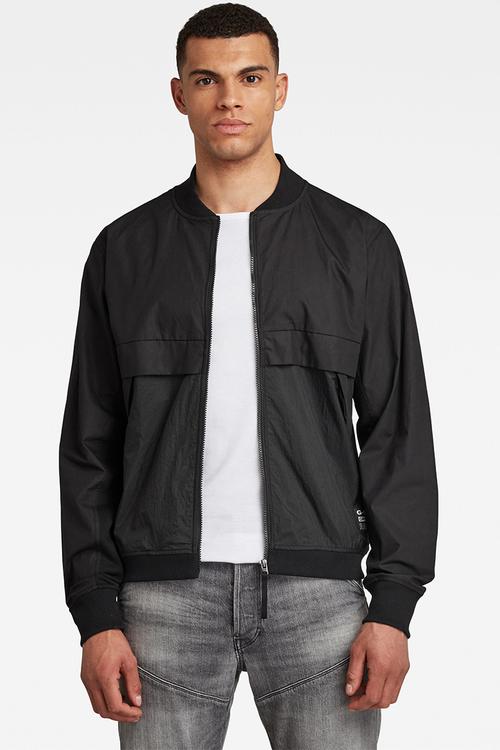 Mixed wvn baseball zip through long sleeve sweat - black