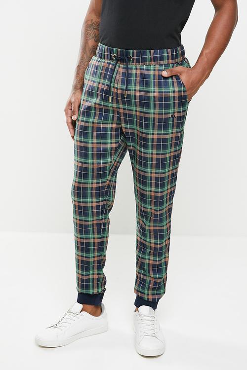 Regular fit check trousers - navy & green 