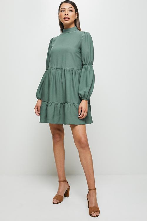 Tiered turtle mini dress - sage 