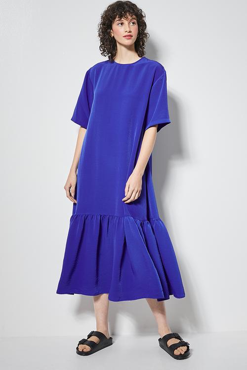 Single tier woven T-shirt dress - cobalt blue