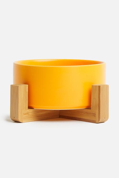 Ciao pet bowl with bamboo stand - mustard