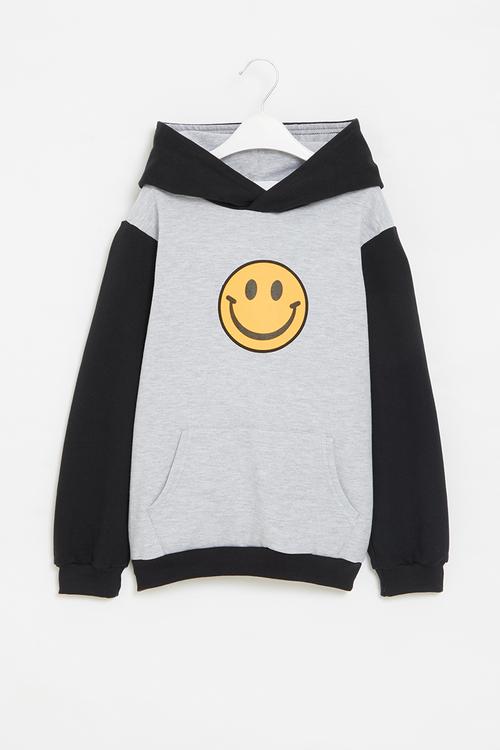 Hooded fleece colourblock hoodie - grey & black 
