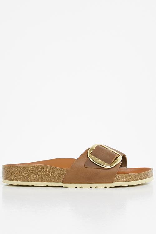 Madrid big buckle oiled leather narrow - cognac