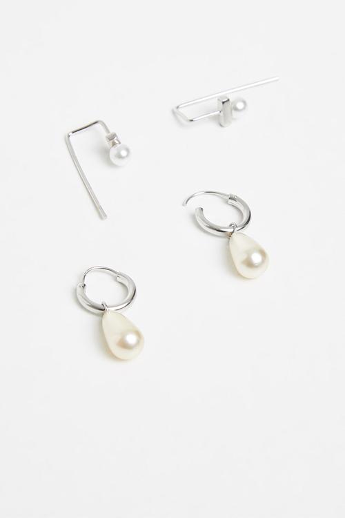 2 Pack sterling silver faux pearl earrings - silver