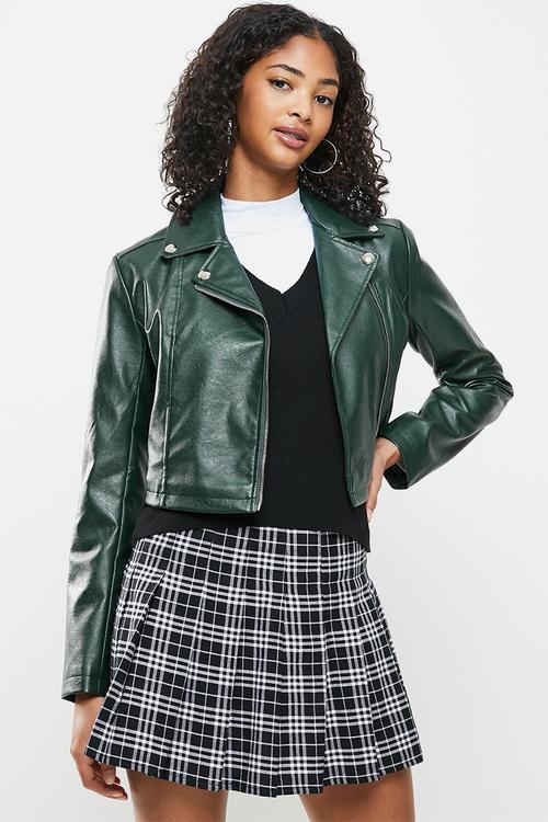 Cropped biker jacket - deep emerald 