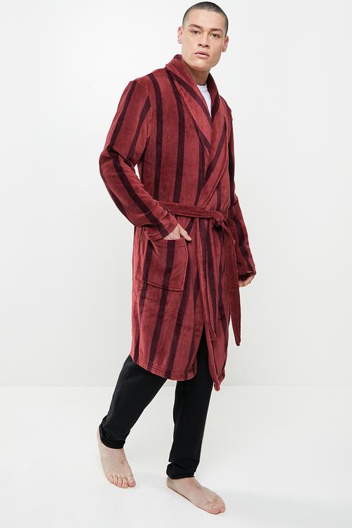 Stripe dressing gown - burgundy