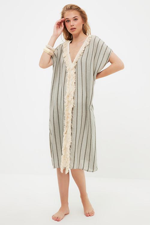 Tassel detailed rustic kimono kaftan - grey