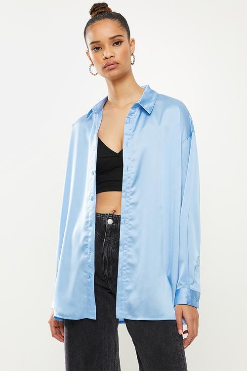 Basic satin shirt - blue