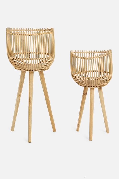 Hien bamboo & wood planter set - neutral 