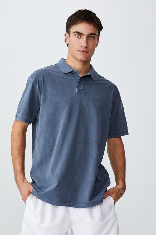 Oversized washed polo - dusty denim