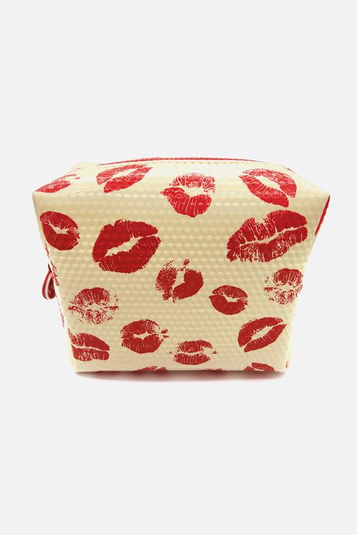 Lip Pattern PU Cosmetic Bag - White