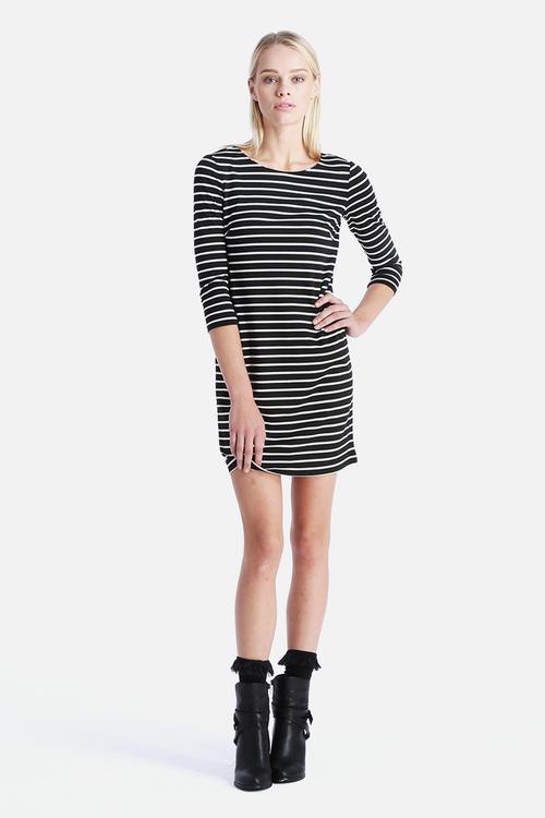 Tinny Dress - Black With White Stripes