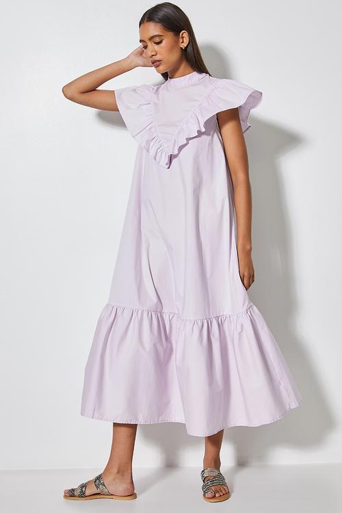 Ruffle funnel neck dress - lavender