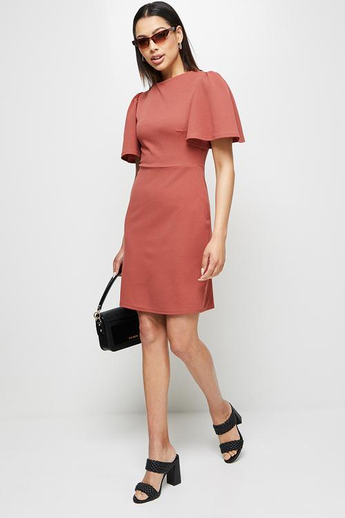 Crepe flutter sleeve fit & flare - wine red